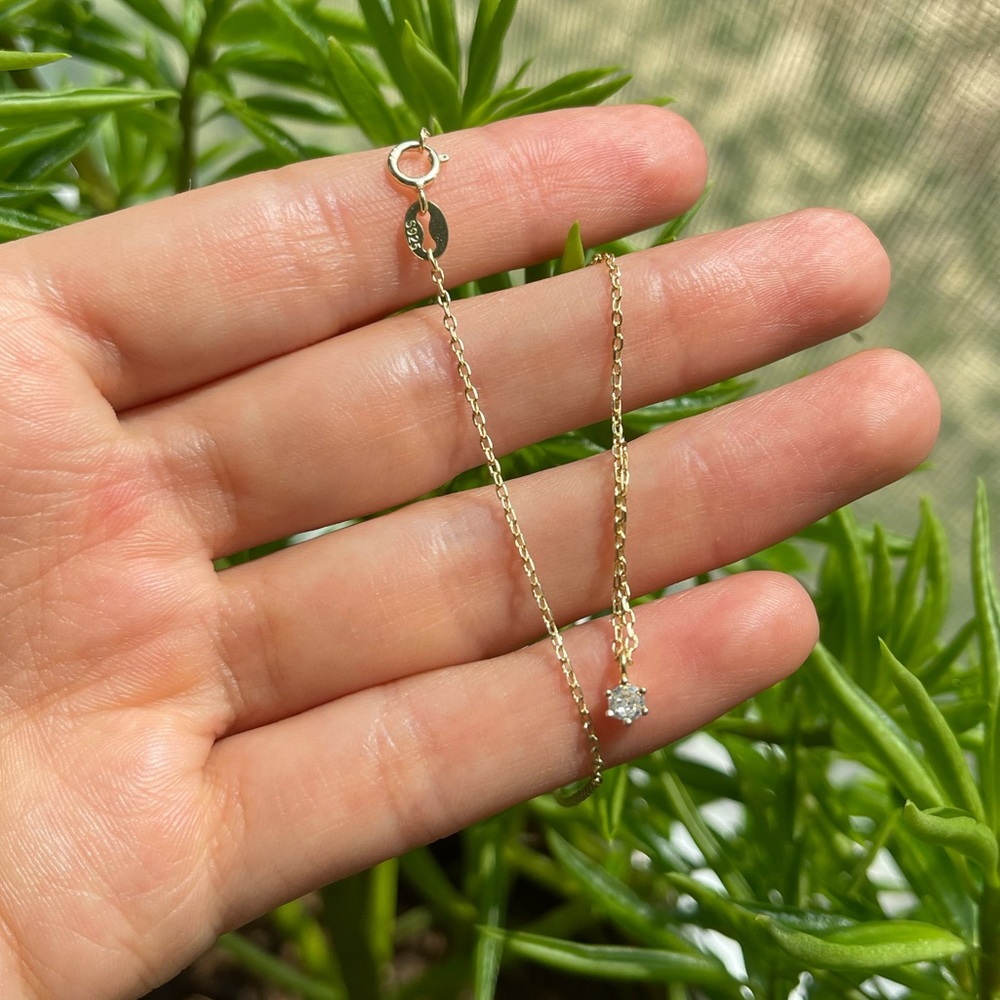 14K gold plated sterling silver necklace with tiny CZ